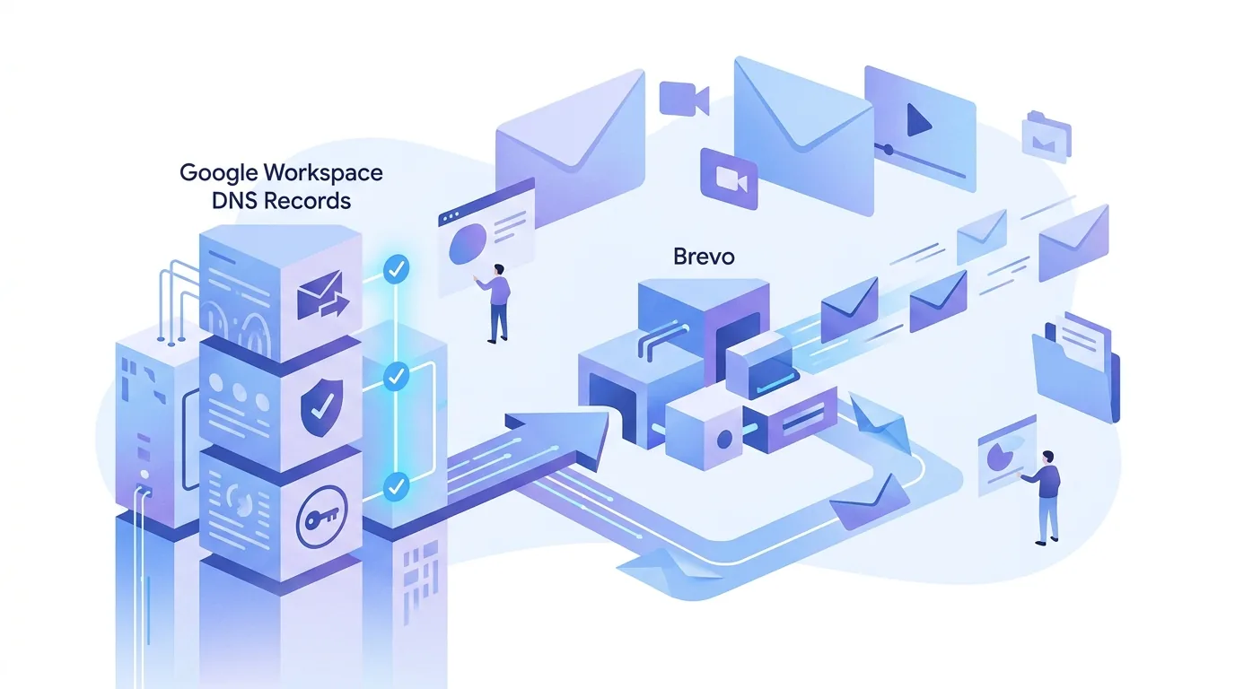 Illustration pour la question « Les enregistrements DNS Google Workspace couvrent-ils les e-mails envoyés via Brevo ? »